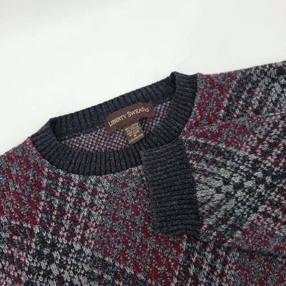 Liberty Sweaters Mens Size M Argyle Knit Chunky Pullover Sweater Cotton Acrylic
